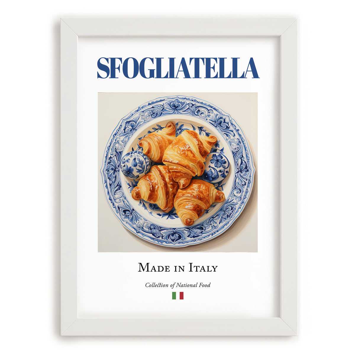 Sfogliatella – Italian Dessert Dish, Brasserie Wall Decor, placed in minimal white frame