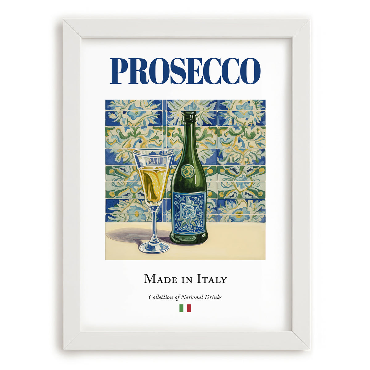 Prosecco – Italian Sparkling Wine, Vinoteca Poster, placed in minimal white frame