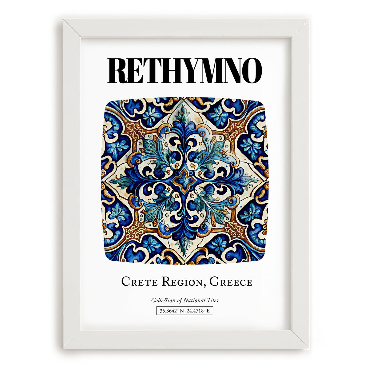 Rethymno, Greece – Travel Poster, placed in minimal white frame