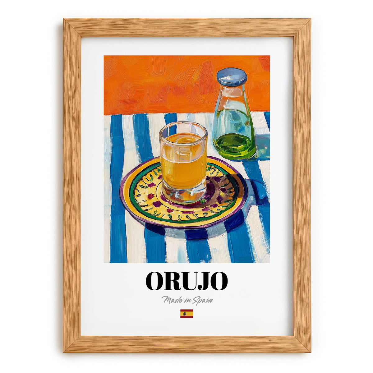 Orujo – Spanish Spirit Drink, Beach Bar Art, set in oak frame