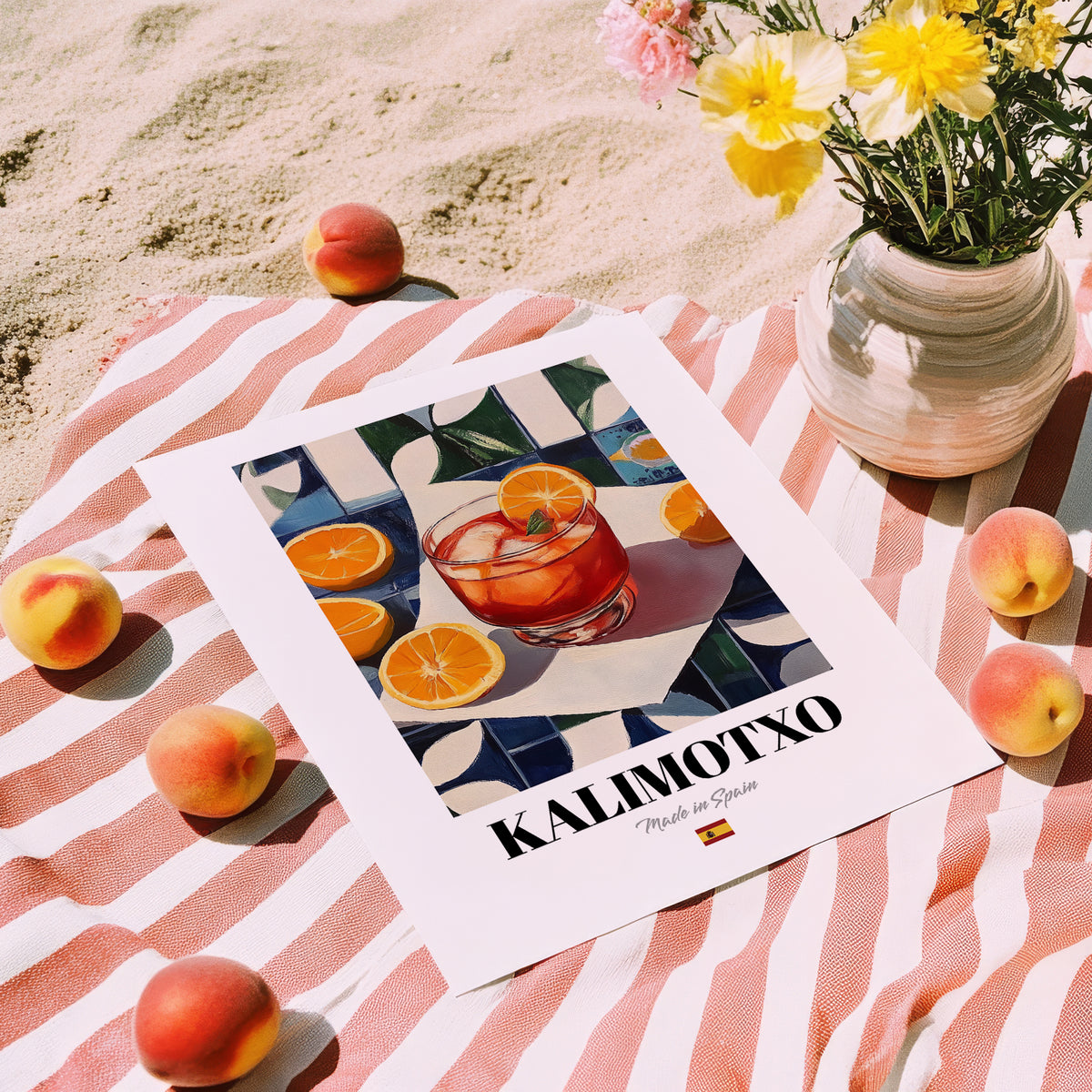 Kalimotxo – Spanish Cocktail Drink, Sky Bar Painting, unframed on coastal sand
