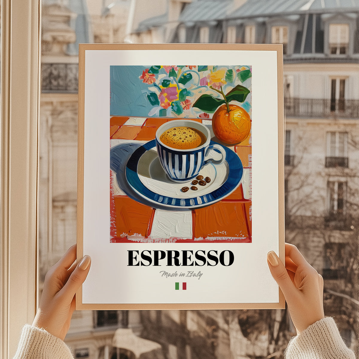Espresso – Italian Coffee, Café Illustration, styled in a charming Paris street view