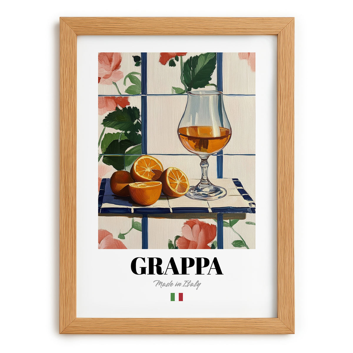 Grappa – Italian Spirit Drink, Hotel Lobby Wall Decor, set in oak frame
