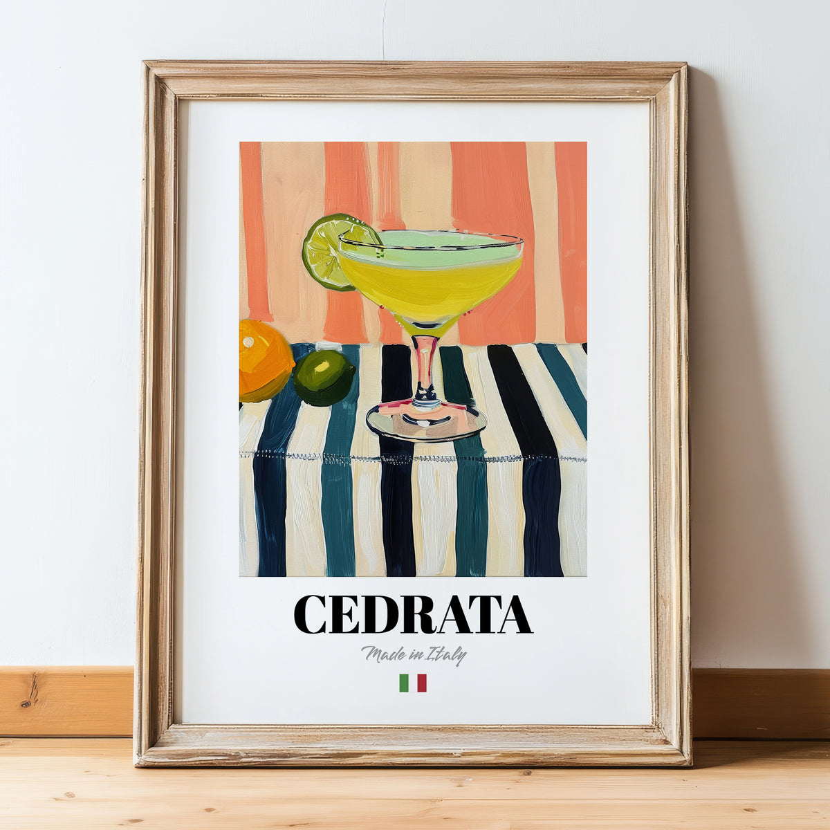 Cedrata – Italian Beverage Drink, Sky Bar Wall Art, in wooden frame leaning on the floor