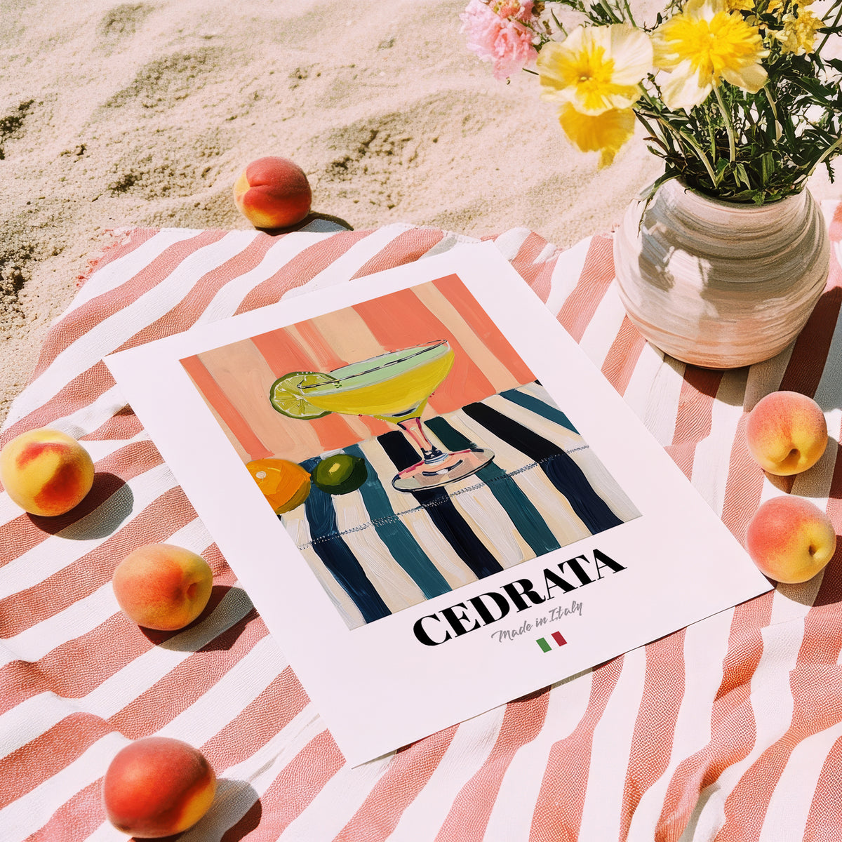 Cedrata – Italian Beverage Drink, Sky Bar Wall Art, unframed on coastal sand