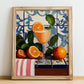 Bellini – Italian Cocktail Drink, Rooftop Terrace Illustration, no-text version framed in wood