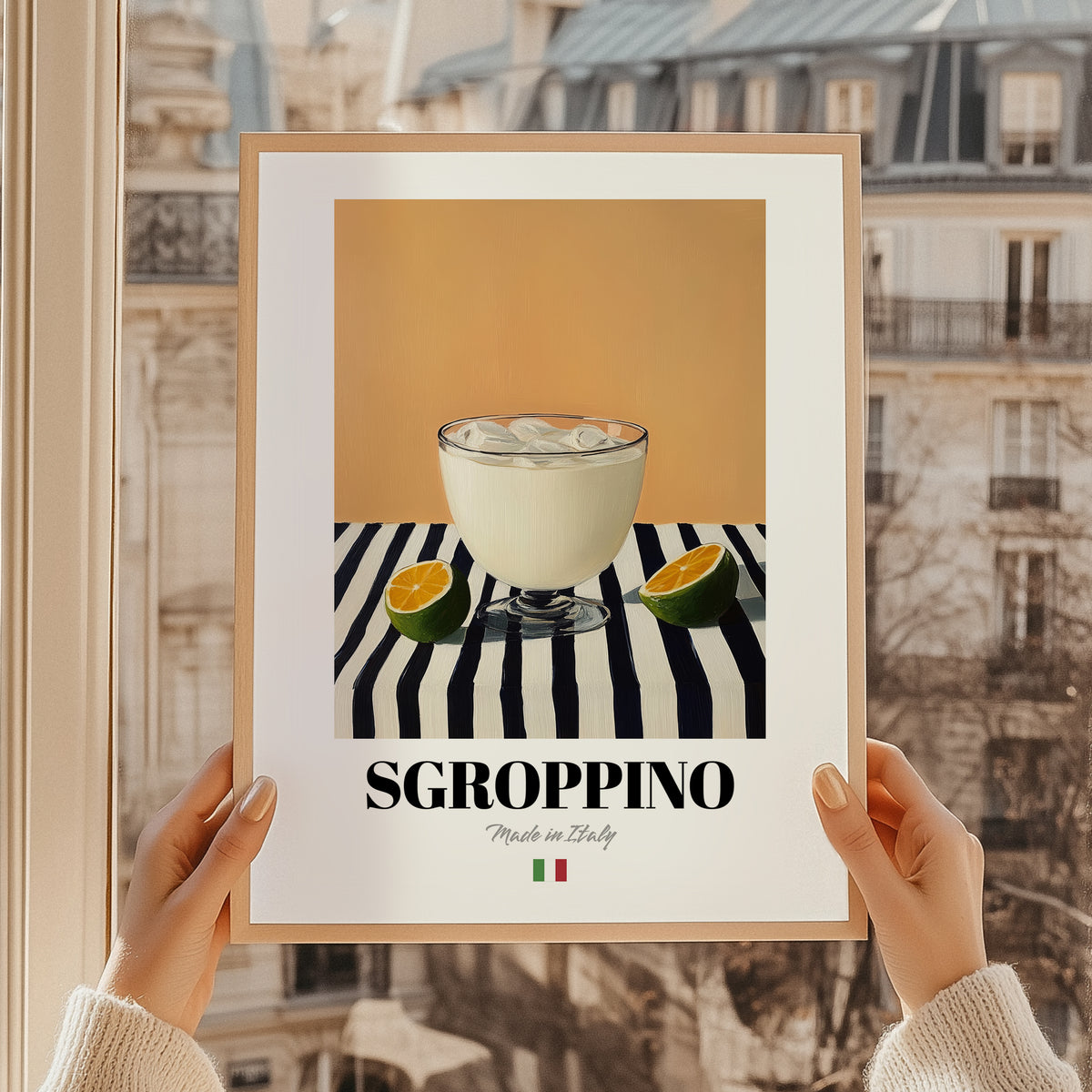 Sgroppino – Italian Cocktail Drink, Beach Bar Art, styled in a charming Paris street view