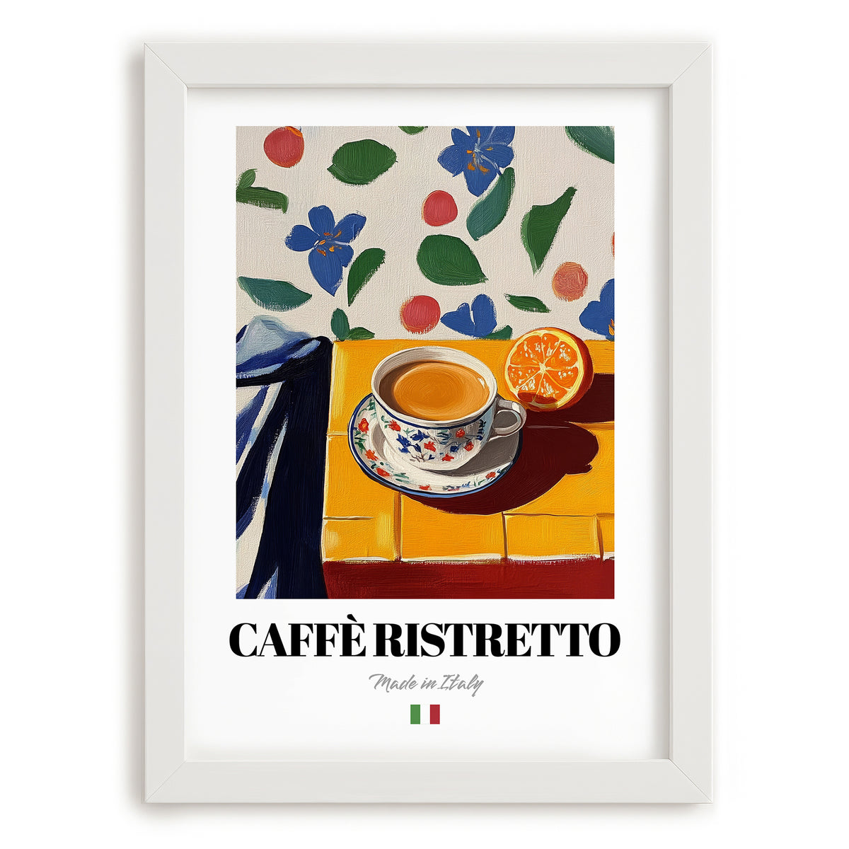 Caffè Ristretto – Italian Coffee, Street Café Poster, placed in minimal white frame