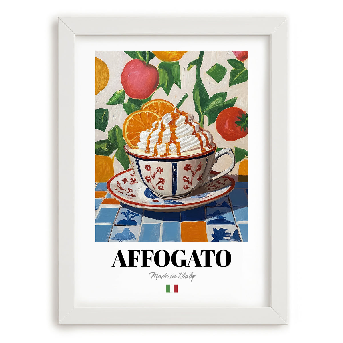 Affogato – Italian Coffee, Coffeehouse Wall Art, placed in minimal white frame