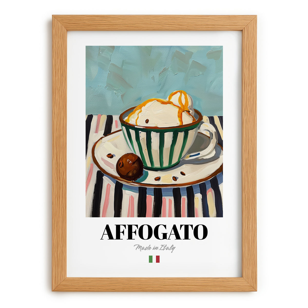 Affogato – Italian Coffee, Konditorei Wall Art, set in oak frame