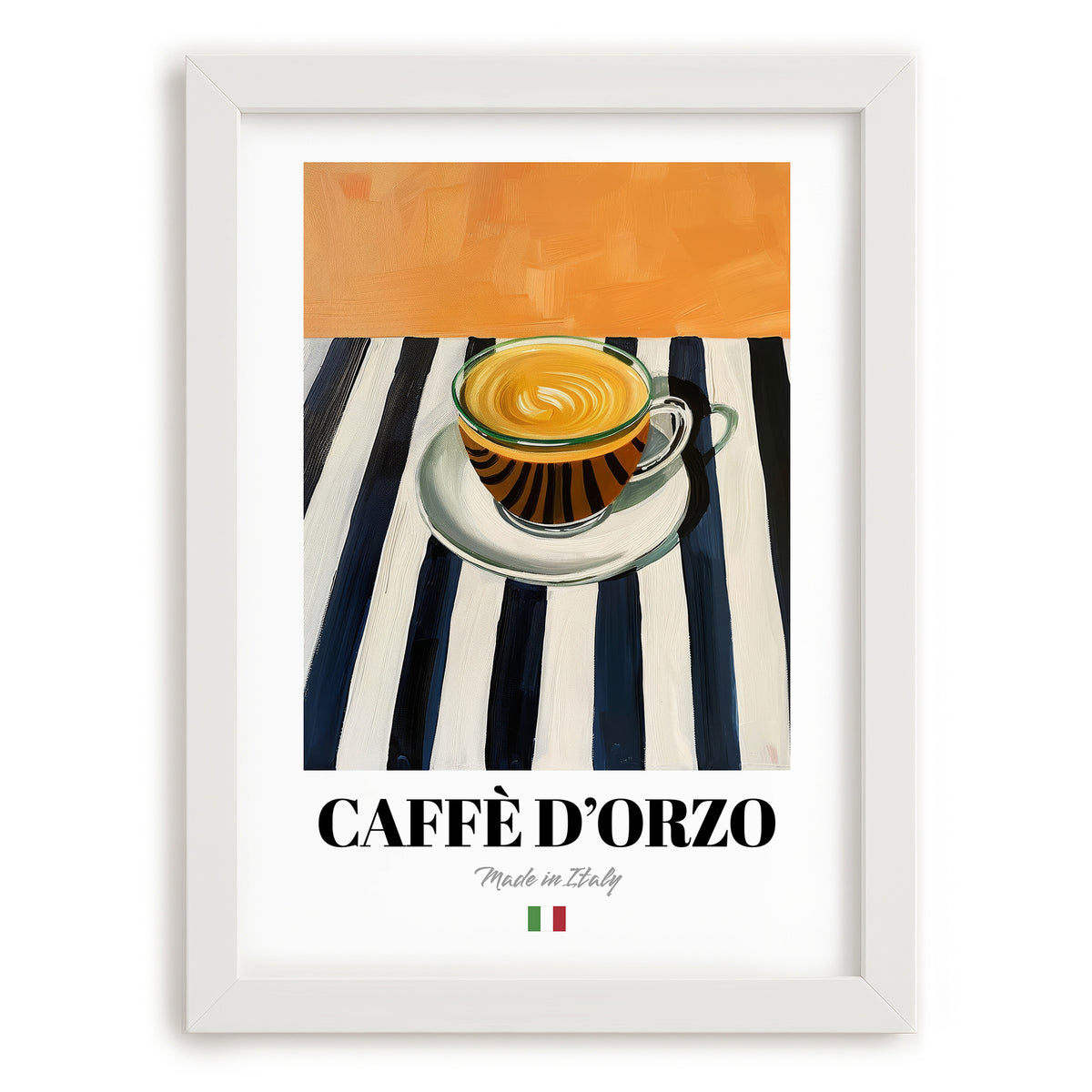 Caffè d'Orzo – Italian Coffee, Café Art, placed in minimal white frame
