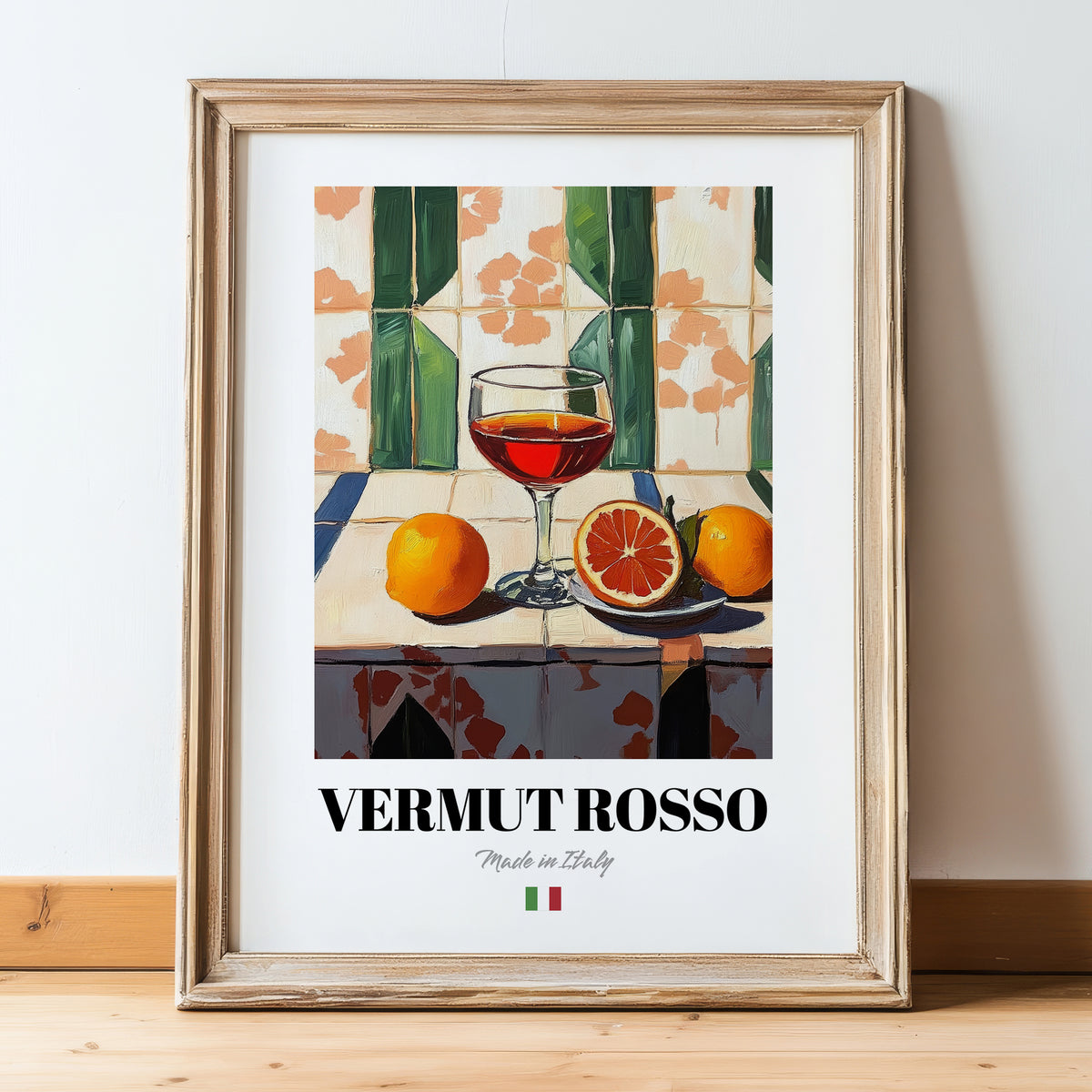 Vermut Rosso – Italian Coffee, Café Print, in wooden frame leaning on the floor