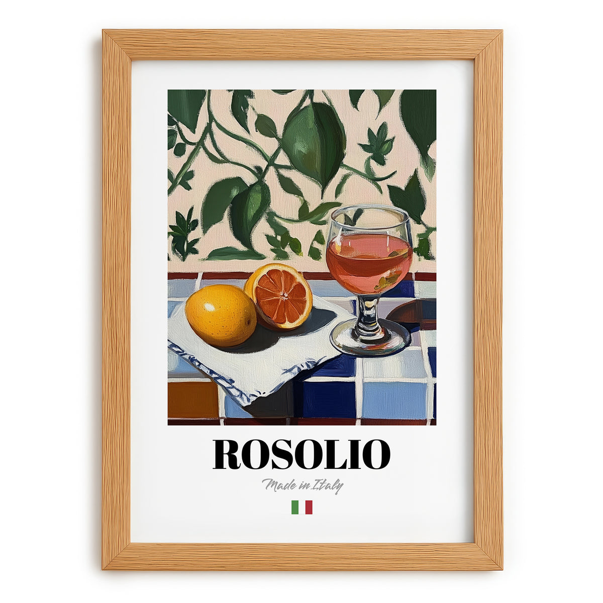 Rosolio – Italian Liqueur Drink, Rooftop Terrace Art, set in oak frame