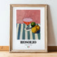 Rosolio – Italian Liqueur Drink, Rooftop Terrace Poster, in wooden frame leaning on the floor