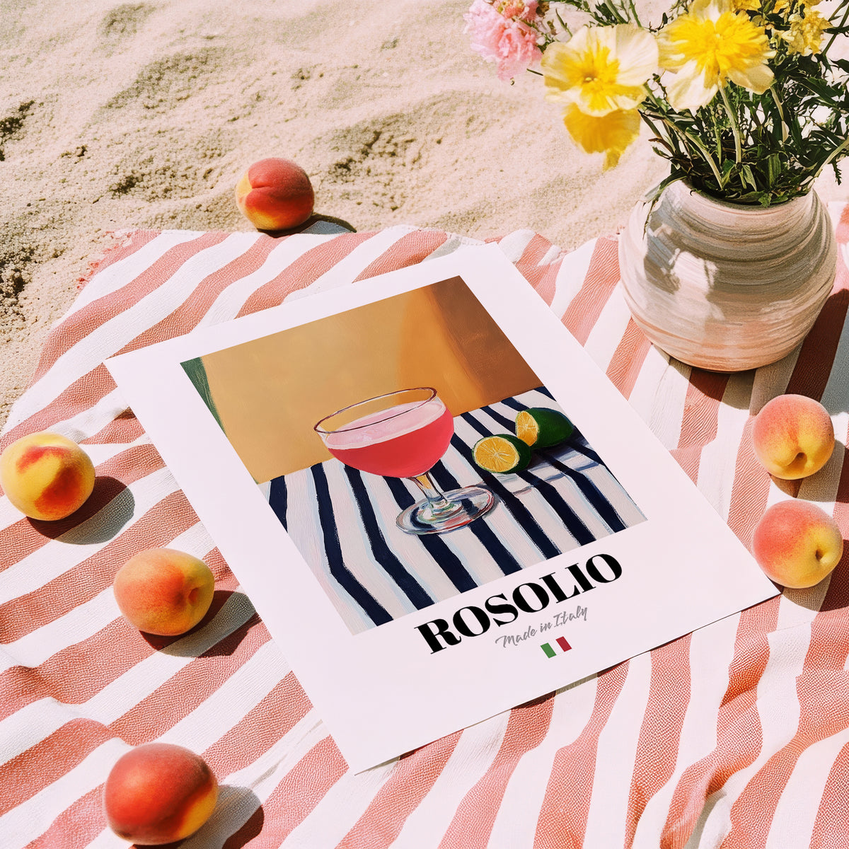 Rosolio – Italian Liqueur Drink, Sky Bar Poster, unframed on coastal sand