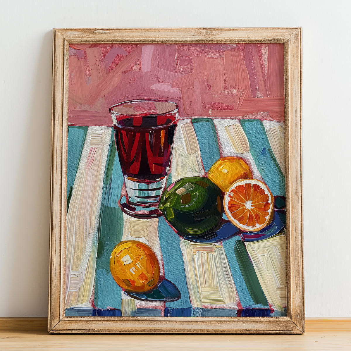 Mirto – Italian Liqueur Drink, Sky Bar Illustration, no-text version framed in wood