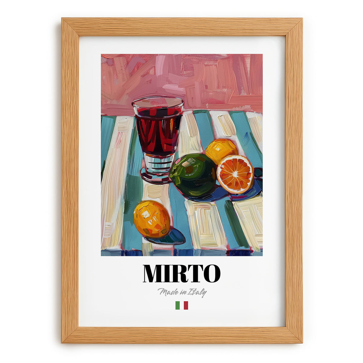 Mirto – Italian Liqueur Drink, Sky Bar Illustration, set in oak frame