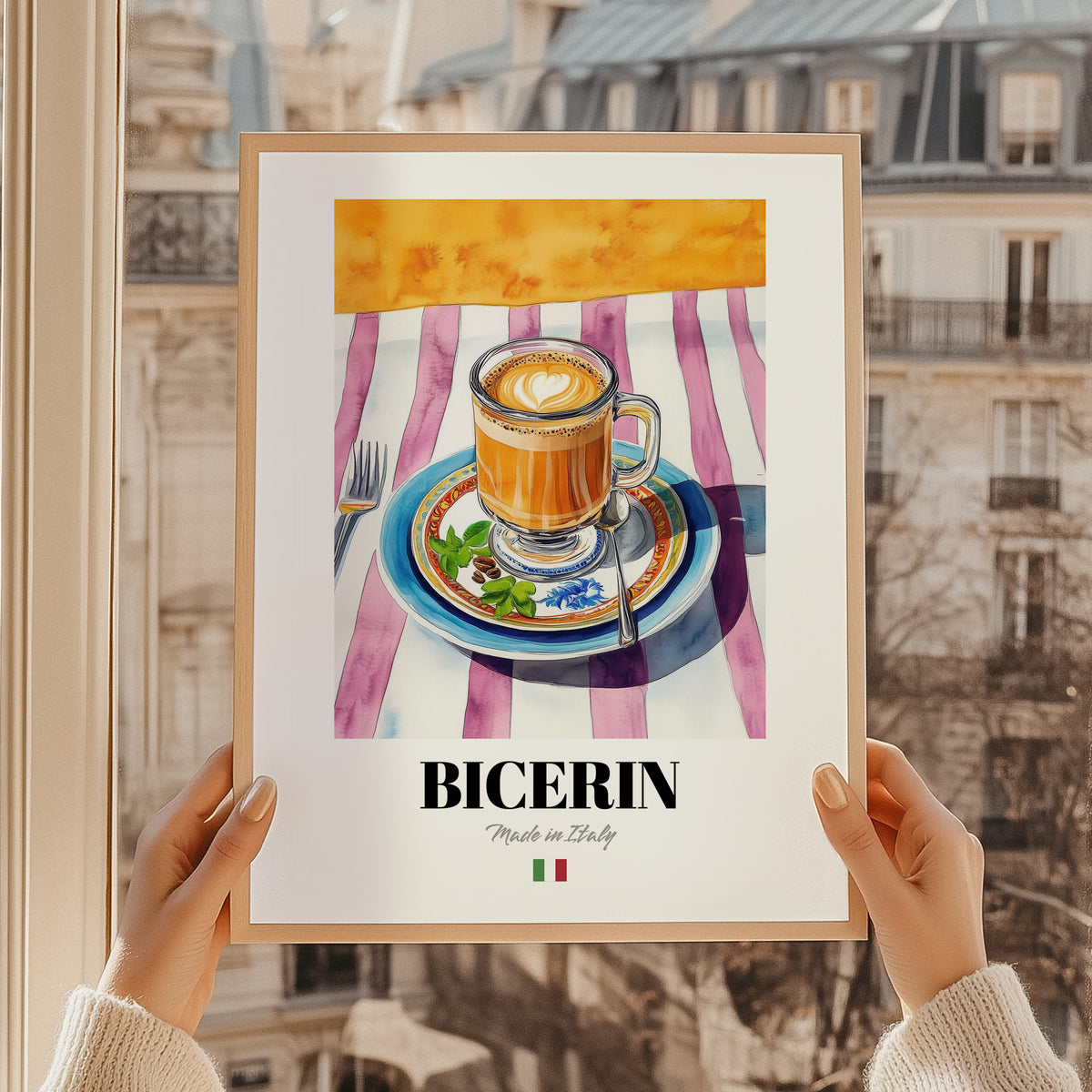 Bicerin – Italian Coffee, Café Poster, styled in a charming Paris street view