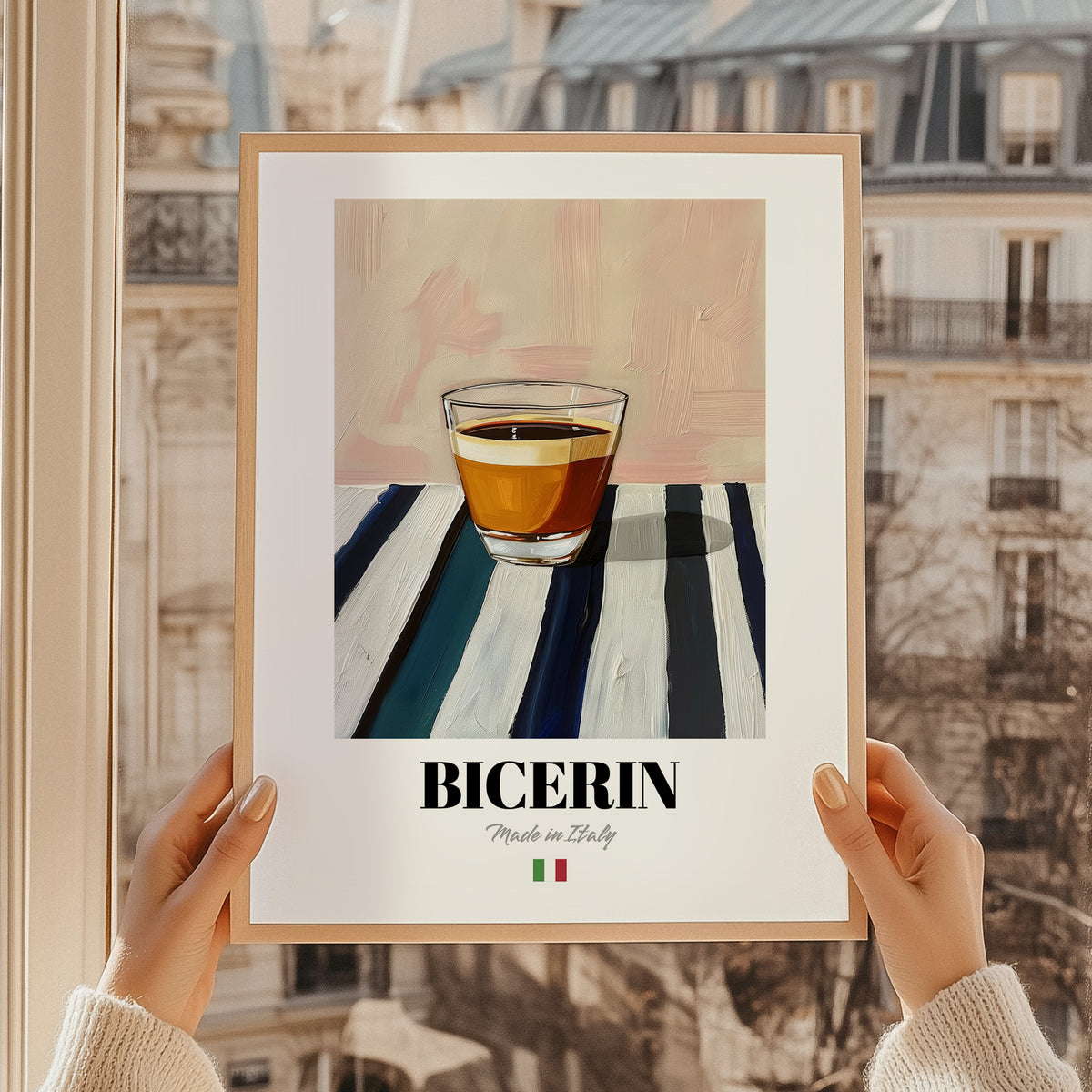 Bicerin – Italian Coffee, Book Café Poster, styled in a charming Paris street view