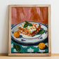 Lasagna – Italian Pasta, Trattoria Still Life, no-text version framed in wood