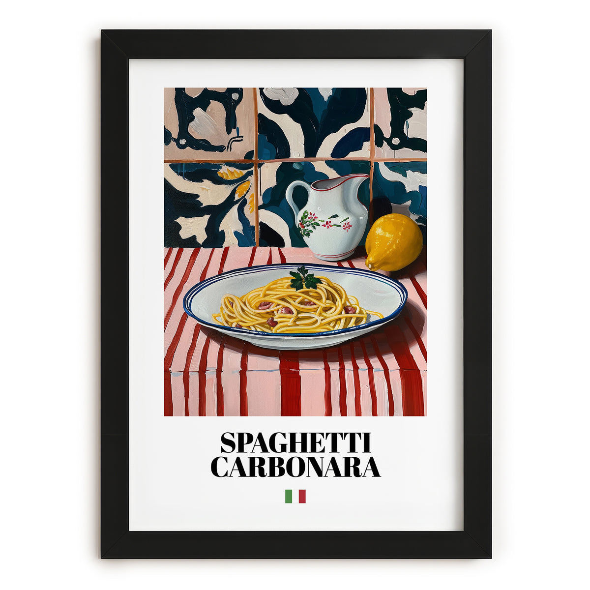 Spaghetti Carbonara – Italian Pasta, Osteria Poster, in sleek black frame