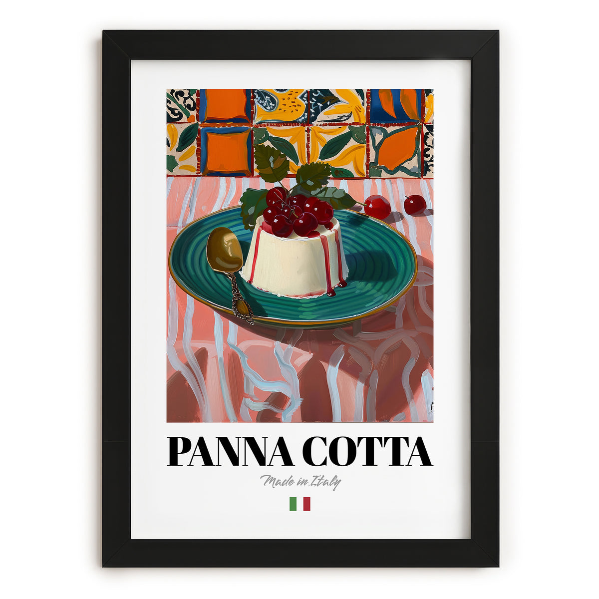 Panna Cotta – Italian Dessert Dish, Tavern Print, in sleek black frame