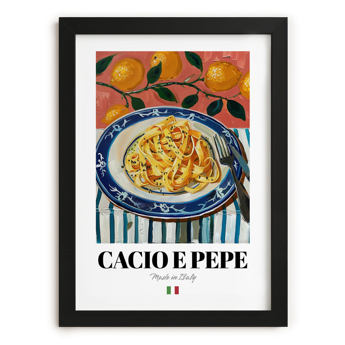 Cacio e Pepe – Italian Pasta, Restaurant Poster, in sleek black frame