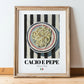 Cacio e Pepe – Italian Pasta, Trattoria Print, in wooden frame leaning on the floor