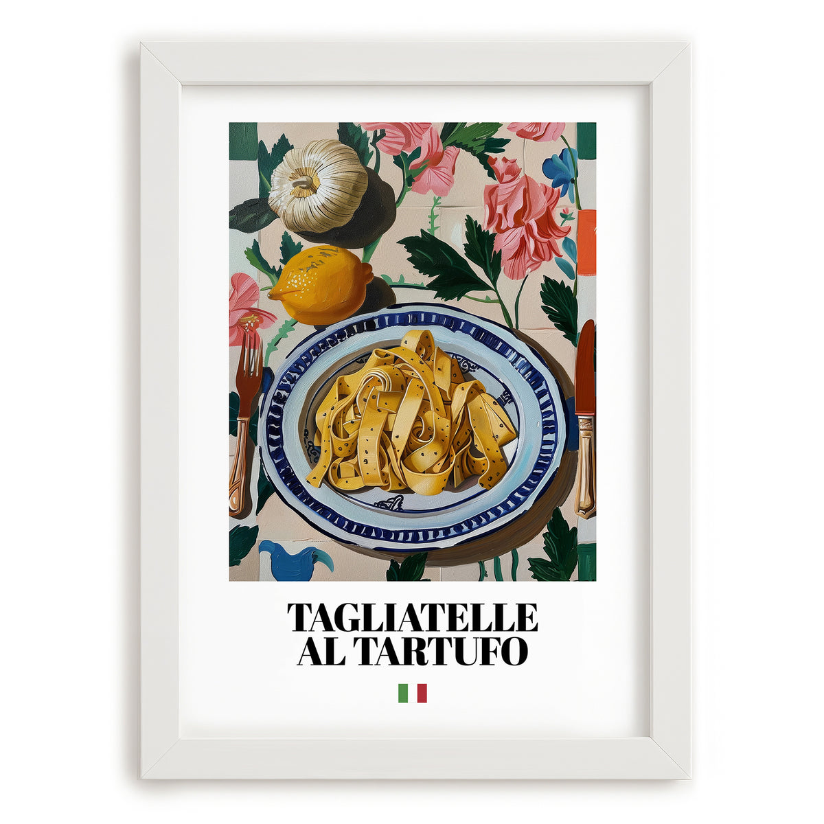 Tagliatelle al Tartufo – Italian Pasta, Ristorante Painting, placed in minimal white frame