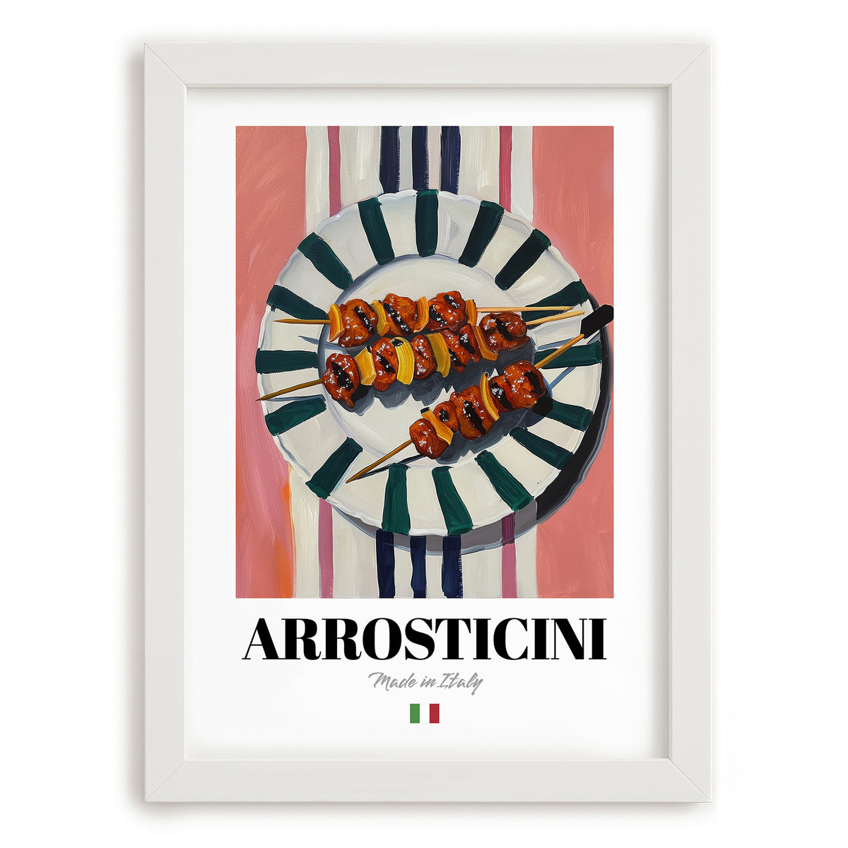 Arrosticini – Italian Meat Dish, Café Poster, placed in minimal white frame