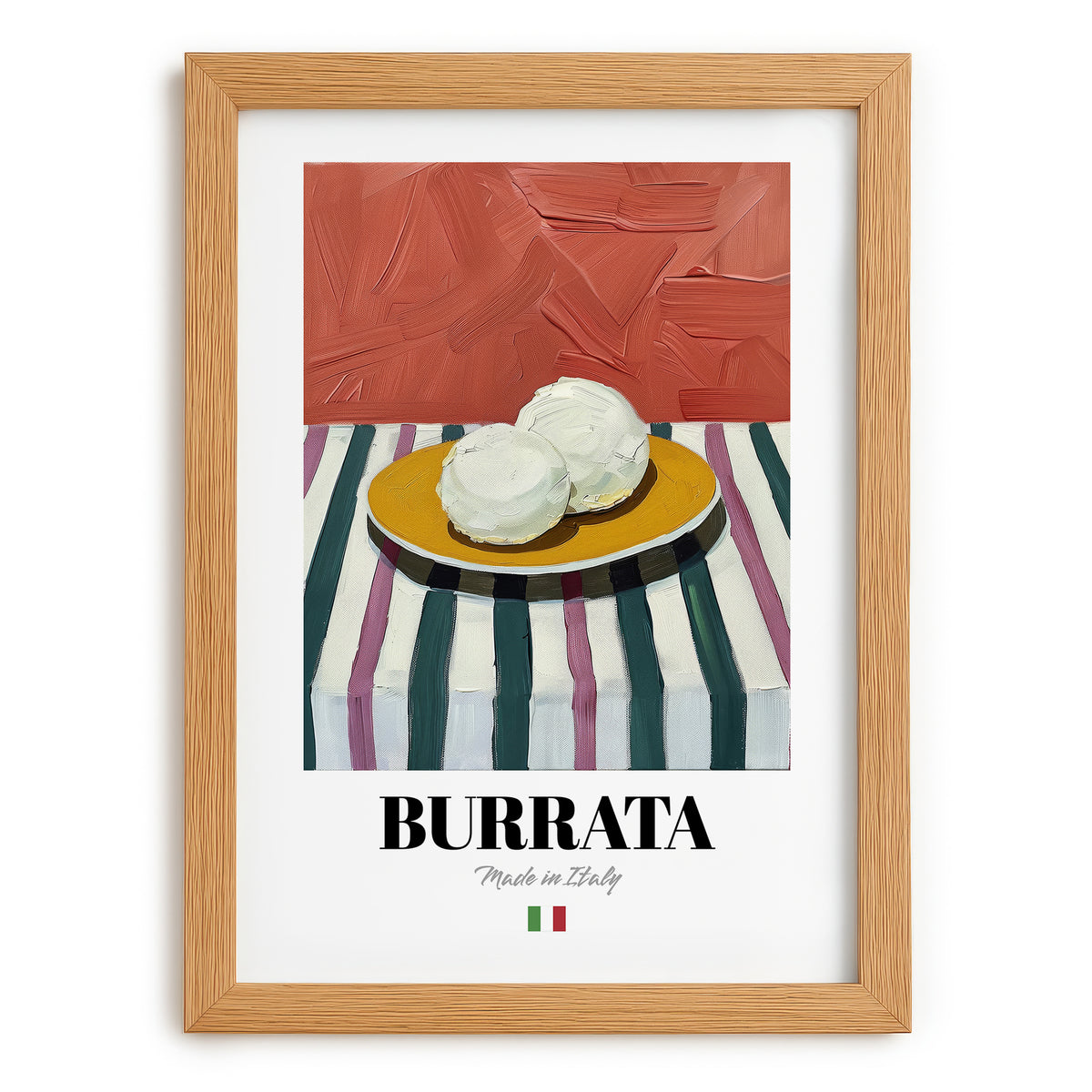 Burrata – Italian Cheese Dish, Fine Dining Restaurant Poster, set in oak frame