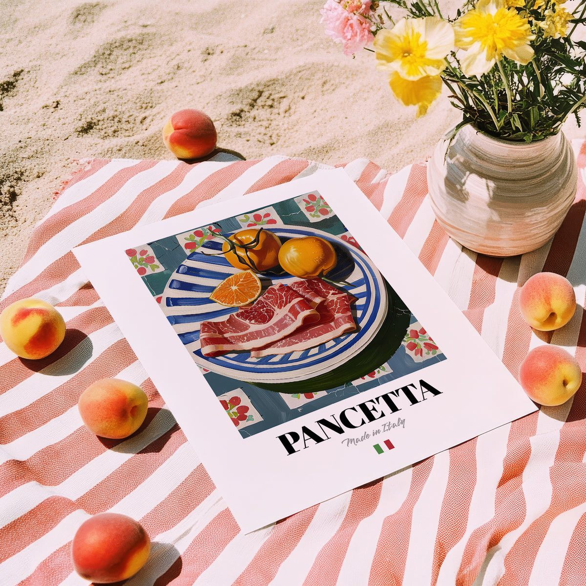 Pancetta – Italian Meat Dish, Café Painting, unframed on coastal sand