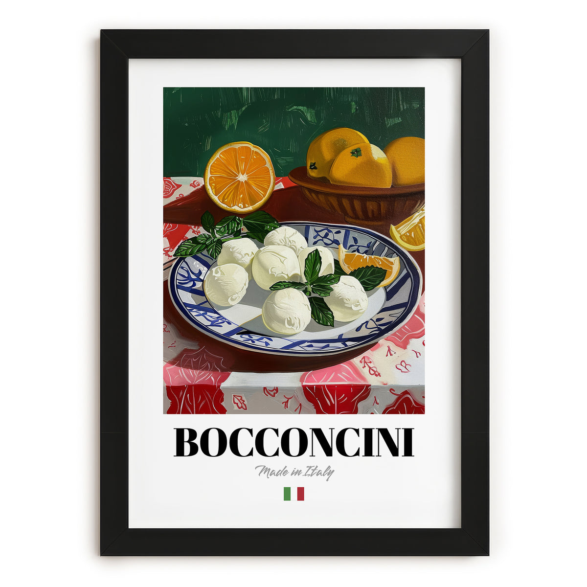 Bocconcini – Italian Cheese Dish, Restaurant Wall Art, in sleek black frame