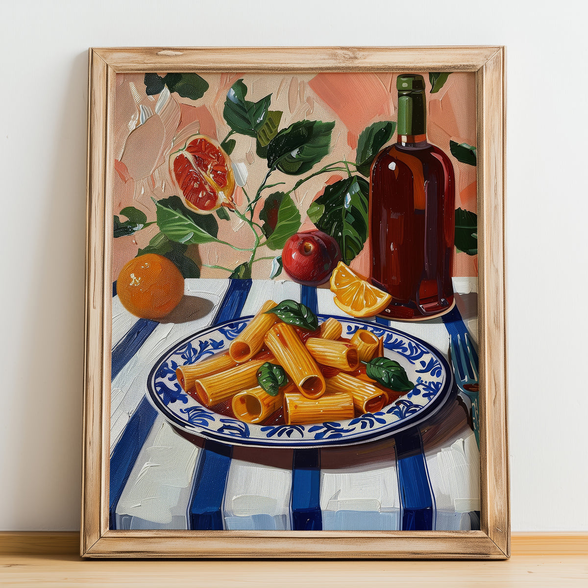 Rigatoni – Italian Pasta, Ristorante Wall Decor, no-text version framed in wood