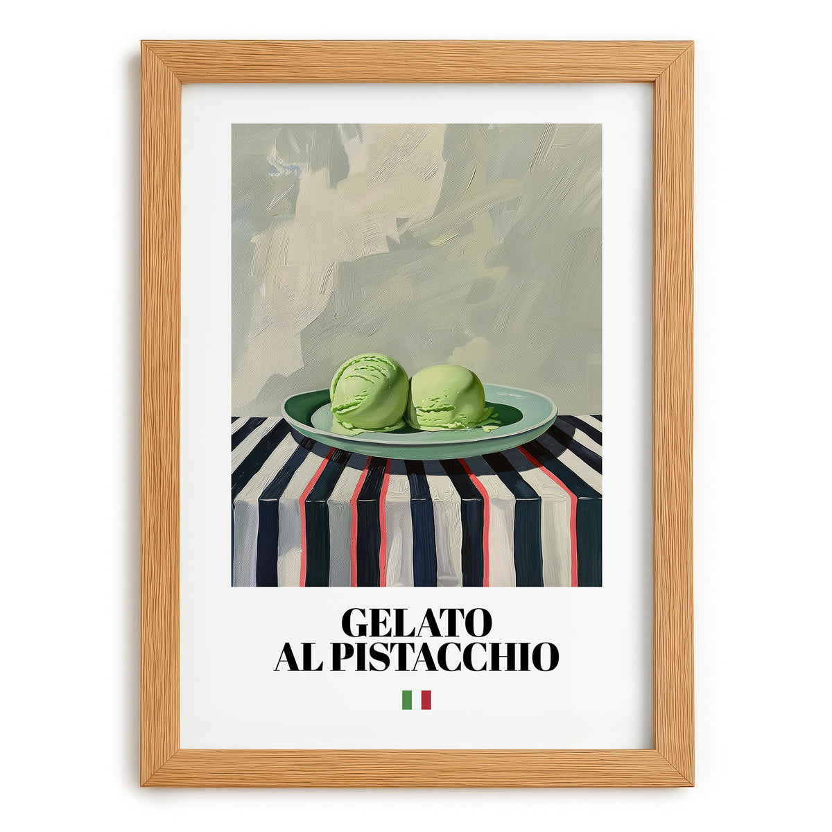 Gelato al pistacchio – Italian Gelato, Artisan Ice Cream Shop Poster, set in oak frame