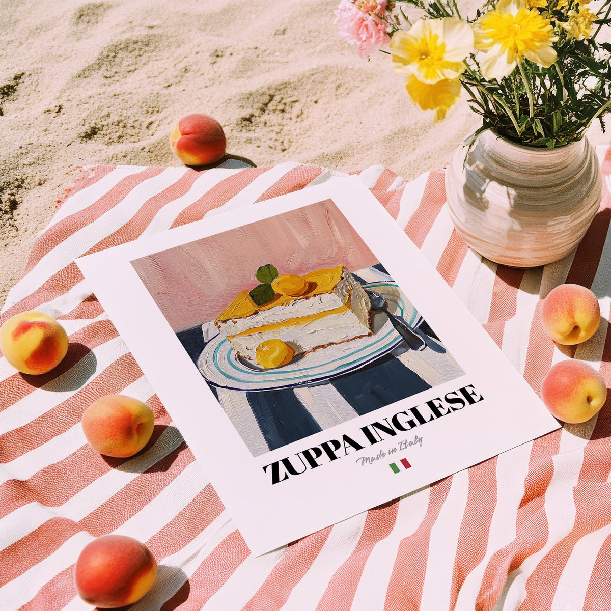 Zuppa Inglese – Italian Dessert Dish, Fine Dining Restaurant Print, unframed on coastal sand
