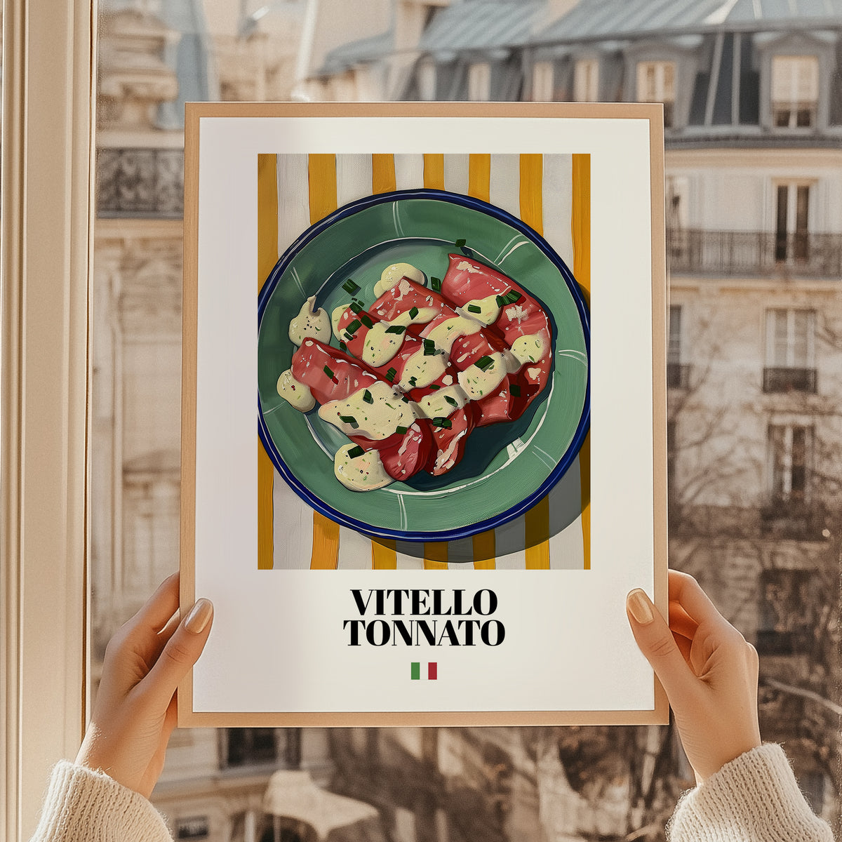 Vitello Tonnato – Italian Meat Dish, Restaurant Poster, styled in a charming Paris street view