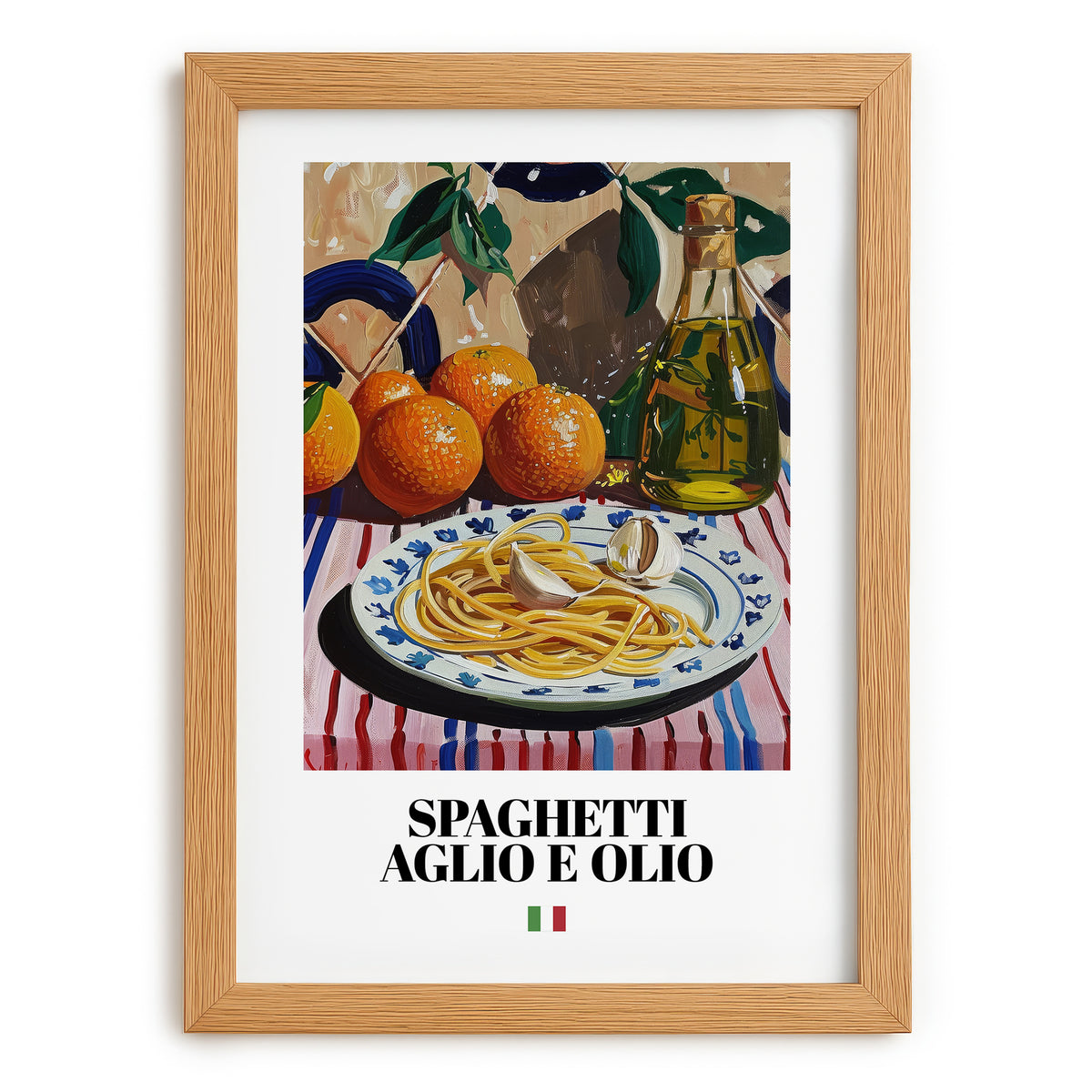 Spaghetti aglio e olio – Italian Pasta, Osteria Wall Art, set in oak frame