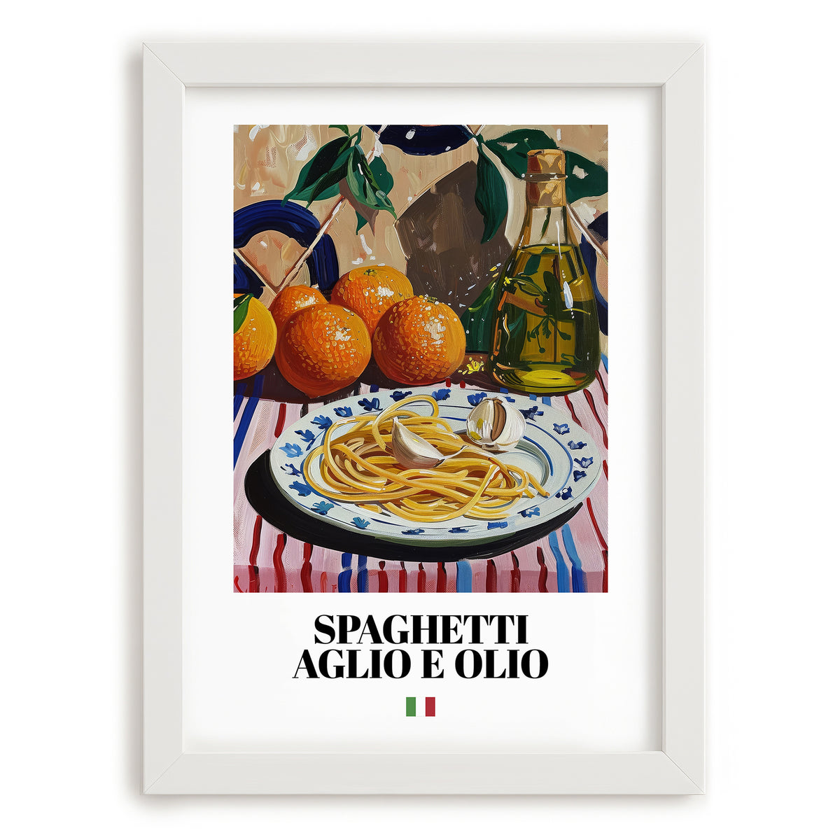 Spaghetti aglio e olio – Italian Pasta, Osteria Wall Art, placed in minimal white frame