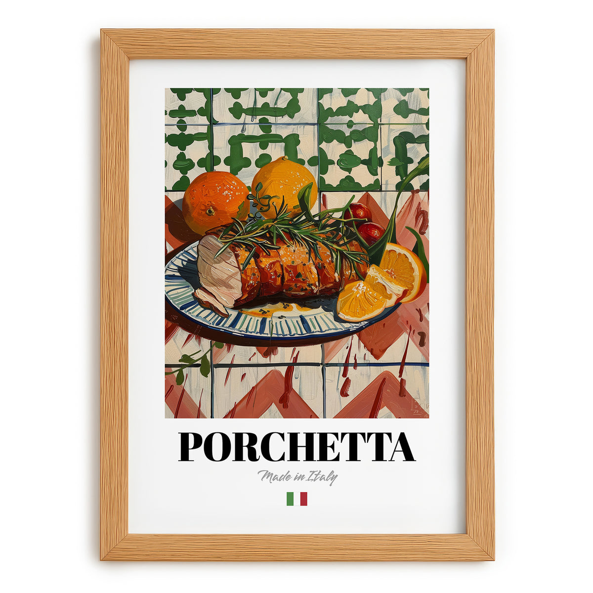 Porchetta – Italian Meat Dish, Restaurant Poster, set in oak frame