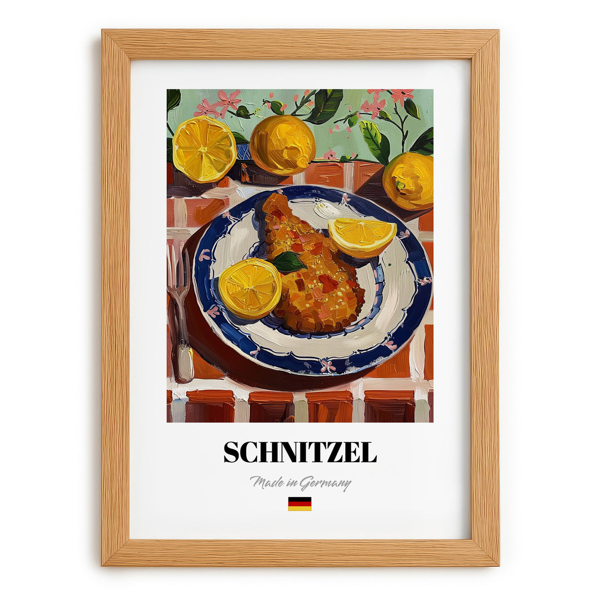 Schnitzel – Oil Painting, German Food Wall Decor, set in oak frame