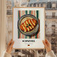 Schnitzel – on Striped Tablecloth, German Food Poster, styled in a charming Paris street view