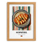 Schnitzel – on Striped Tablecloth, German Food Poster, set in oak frame