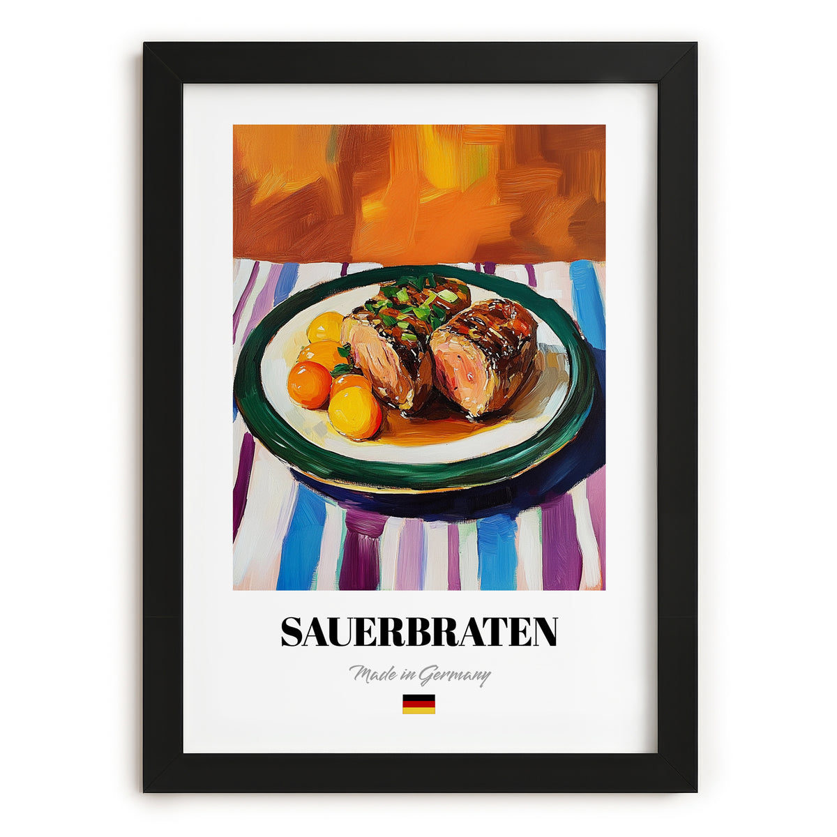 Sauerbraten – Art, German Food Painting, in sleek black frame