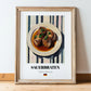 Sauerbraten – on Striped Tablecloth, German Food Art, in wooden frame leaning on the floor