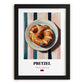 Pretzel (Brezen) – on Striped Tablecloth, German Pastry Wall Decor, in sleek black frame