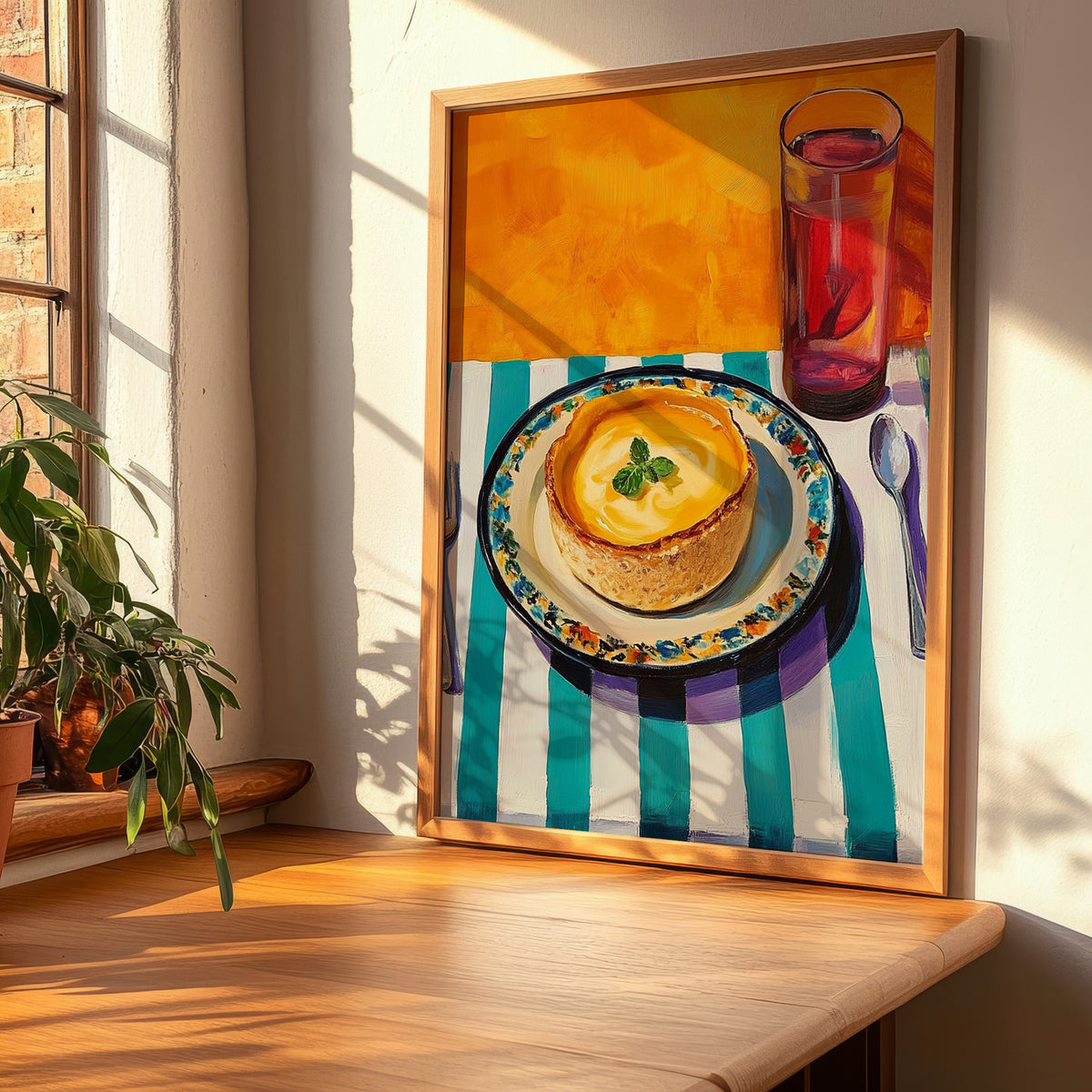 Crema Catalana – Oil Painting, Spanish Dessert Illustration, clean layout with no caption