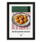 Buñuelos de Viento – on Striped Tablecloth, Spanish Dessert Still Life, in sleek black frame