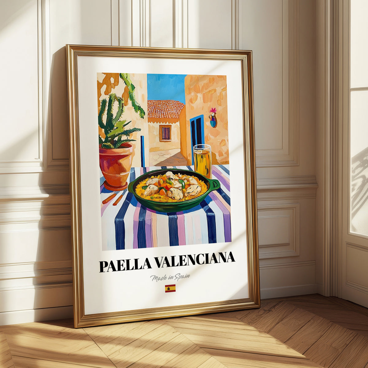 Paella Valenciana  Valencian Village Street Café Scene, Spanish Food Still Life