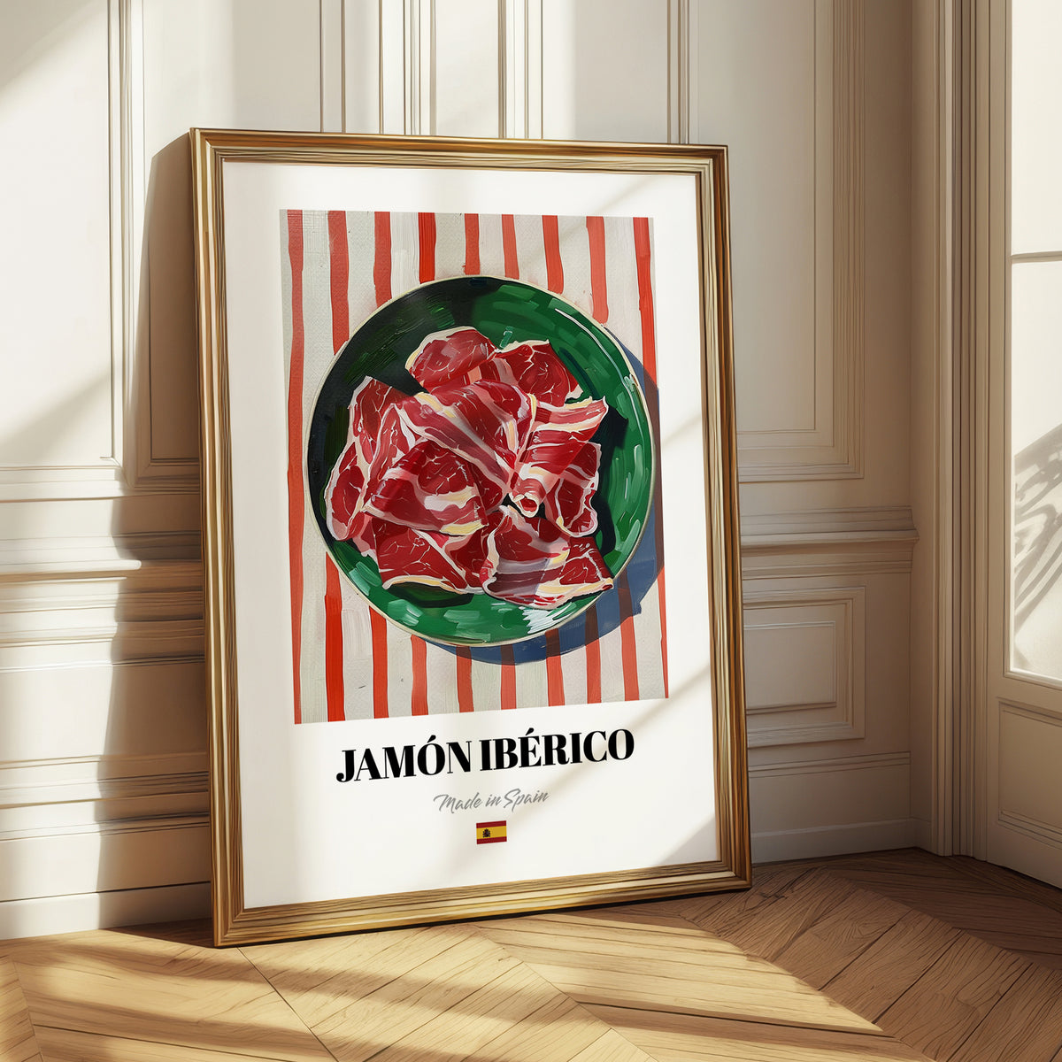 Jamón Ibérico – on Striped Tablecloth, Spanish Food Print